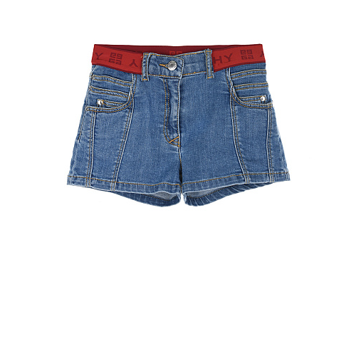 Голубые джинсовые шорты с красным поясом Givenchy Голубой, арт. H14080 Z06 STONE WASH | Фото 1