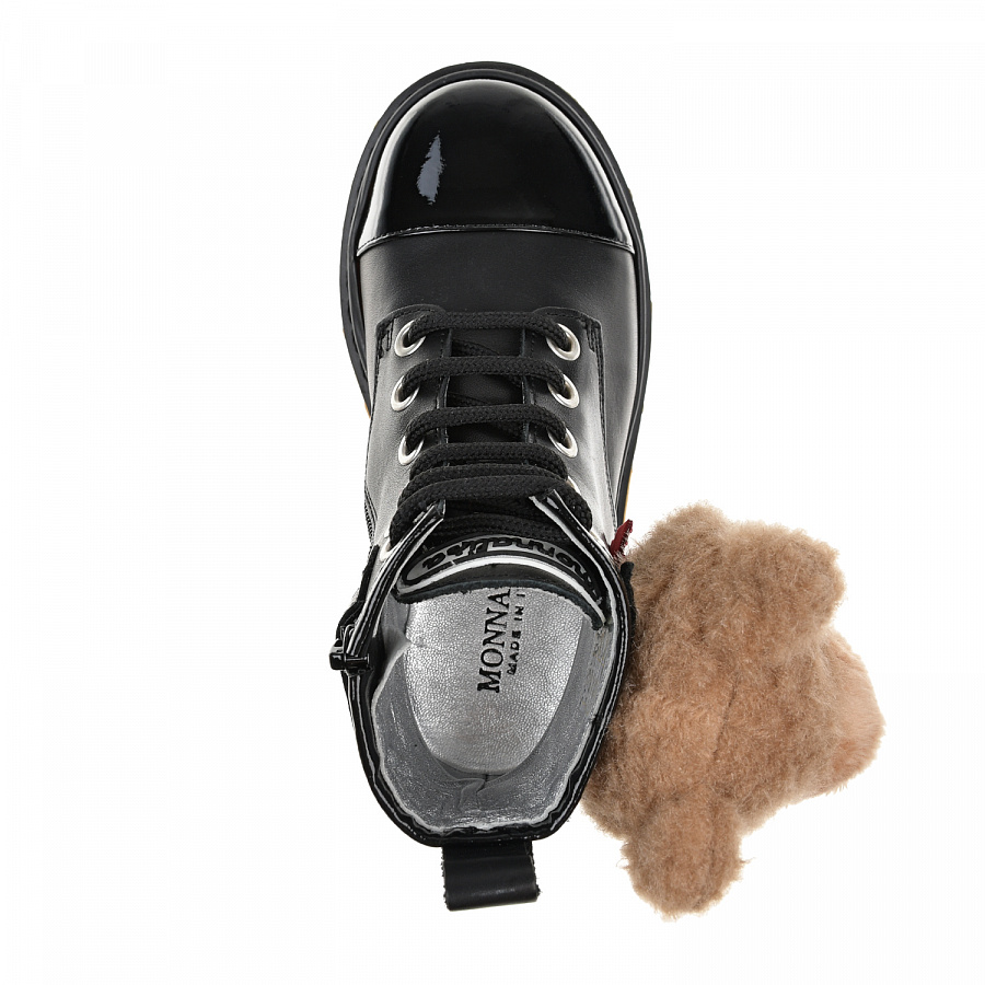 Кожаные ботинки с аппликацией &quot;медвежонок&quot; Monnalisa Черный, арт. 8C0021 0702 0050 | Фото 4