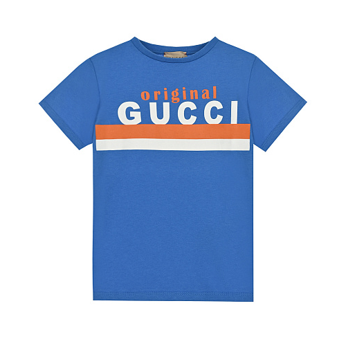 Синяя футболка с принтом &quot;Original Gucci&quot;  , арт. 561651 XJC7M 4093 | Фото 1
