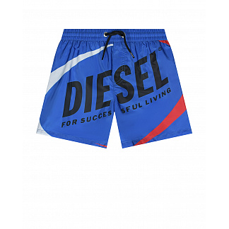 Синие шорты для купания с крупным лого Diesel Синий, арт. J00699 0IBAZ K80D | Фото 1