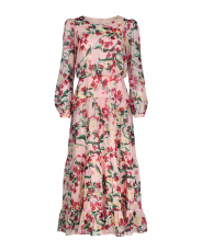 Розовое шелковое платье с цветочным принтом