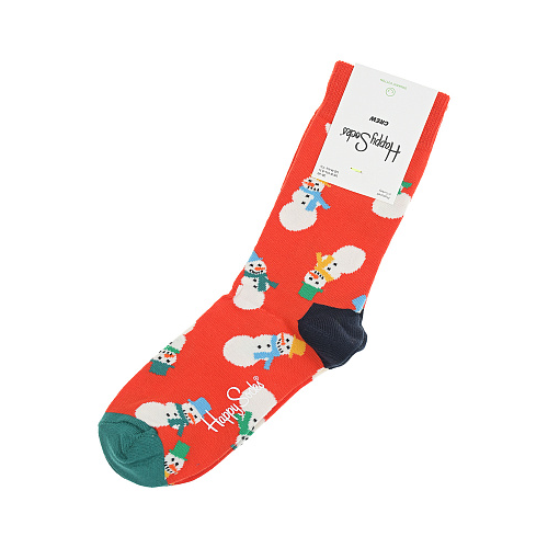 Красные носки с принтом &quot;снеговики&quot; Happy Socks Красный, арт. SNS01 4300 | Фото 1