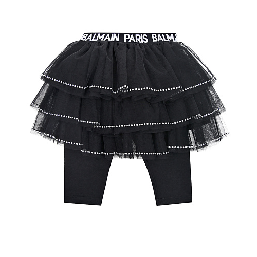 Черная юбка-шорты со стразами Balmain Черный, арт. 6N7310 NE530 930 | Фото 1