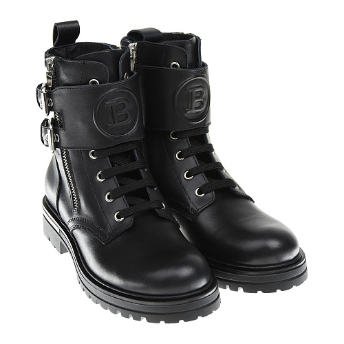 Кожаные ботинки с двойной застежкой Balmain Черный, арт. 6P0C76 Y0023930 | Фото 1
