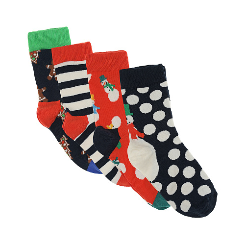 Носки с новогодним принтом, комплект 4 пары Happy Socks Мультиколор, арт. XKHOL09 6500 | Фото 1