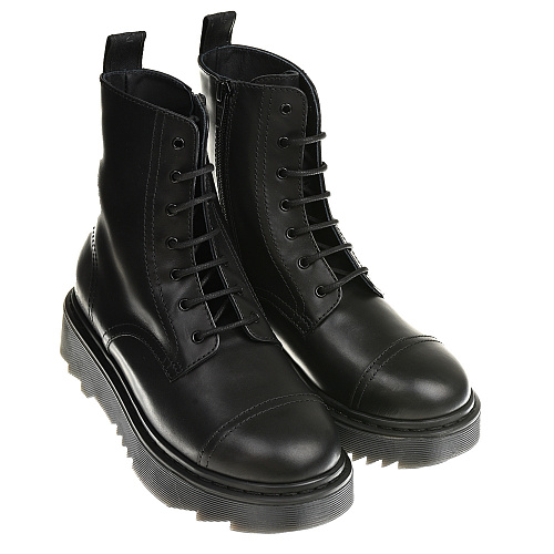 Высокие кожаные ботинки на шунровке и молнии Emporio Armani Черный, арт. XXN004 XOI55 00002 | Фото 1
