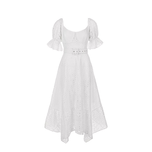 Платье миди из хлопкового шитья с асимметричным подолом Charo Ruiz Белый, арт. 213610 LANA WHITE | Фото 1