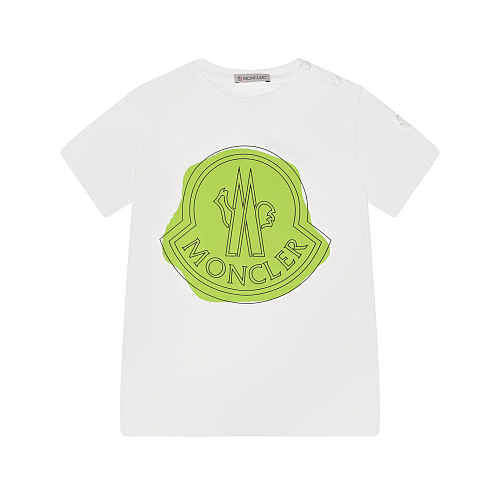 Белая футболка с логотипом салатового цвета Moncler Белый, арт. 8C00016 8790N 083 | Фото 1