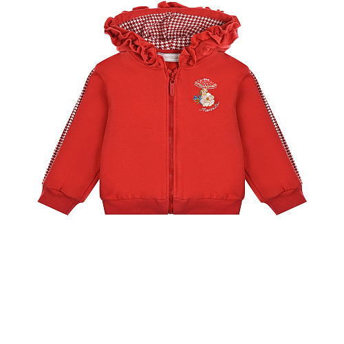 Красная спортивная куртка с лампасами в клетку Monnalisa Красный, арт. 398803RC 8018 0043 | Фото 1