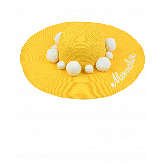 Желтая шляпа с белыми помпонами Monnalisa Желтый, арт. 199086 9095 0014 | Фото 1