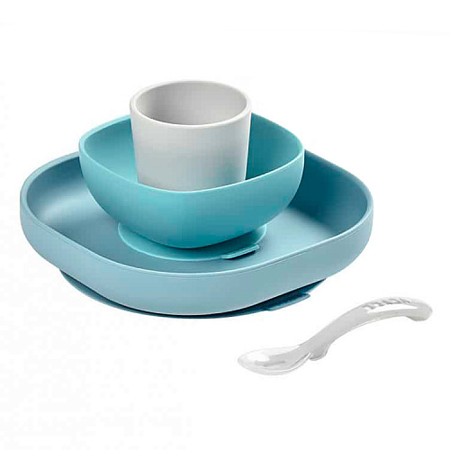 Набор посуды 4 предмета (2 тарелки, стакан, ложка), голубой BEABA , арт. 913472 | Фото 1