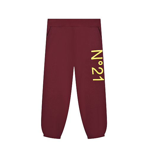 Бордовые спортивные брюки с желтым лого No. 21 Бордовый, арт. N21405 N0154 0NC04 | Фото 1