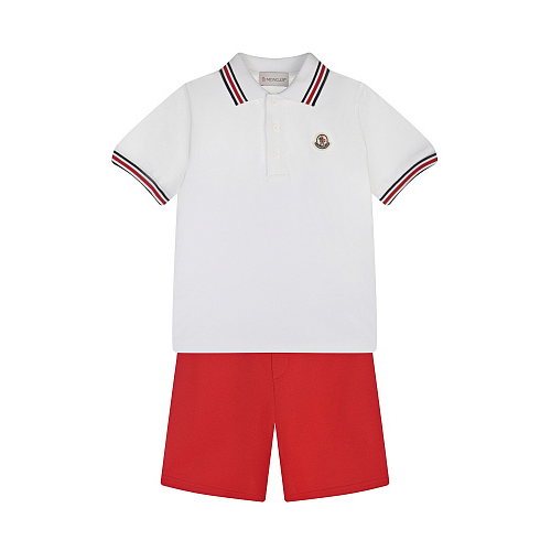Комплект: белое поло и красные шорты Moncler Белый, арт. 8M00023 8496W 003 | Фото 1