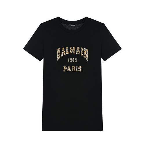 Черная футболка с золотистым лого из страз Balmain Черный, арт. 6Q8D11 J0006  930OR | Фото 1