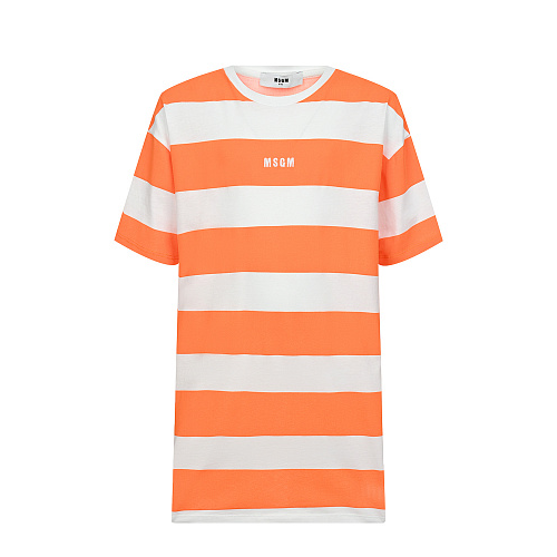 Платье-футболка в оранжево-белую полоску MSGM Мультиколор, арт. MS028774 001/33 | Фото 1