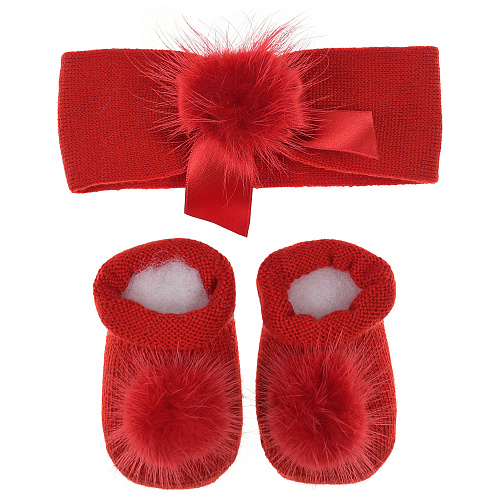 Подарочный набор: повязка и пинетки, красный Story Loris Красный, арт. 21053 YTB | Фото 1