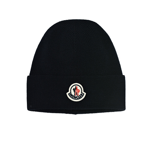 Темно-синяя шапка с логотипом на отвороте Moncler Синий, арт. 9Z731 00  A9632 777 | Фото 1