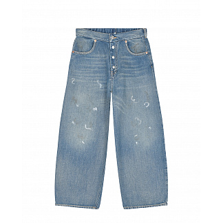 Широкие джинсы с поясом на резинке MM6 Maison Margiela Синий, арт. M60053 MM091 M601 | Фото 1