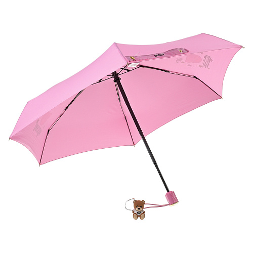 Розовый зонт с принтом &quot;мишка и звезды&quot;, 21 см Moschino Розовый, арт. 8211-COMPACTN PINK | Фото 1