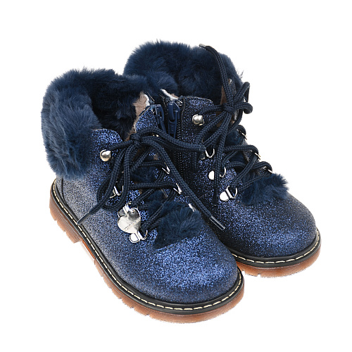 Синие ботинки с глиттером Monnalisa Синий, арт. 834011M 4705 G056 | Фото 1