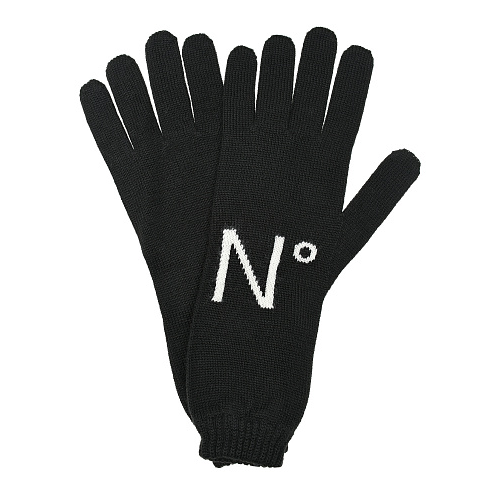 Черные перчатки с белым лого No. 21 Черный, арт. N21550 N0241 0N900 | Фото 1