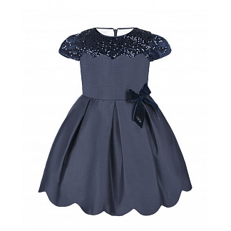 Темно-синее платье с вышивкой пайетками Baby A Синий, арт. G2714 20 | Фото 1
