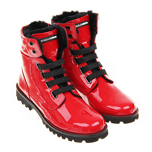 Красные лакированные ботинки с подкладкой из меха Dolce&Gabbana Красный, арт. D10849 AB543 87124 | Фото 1