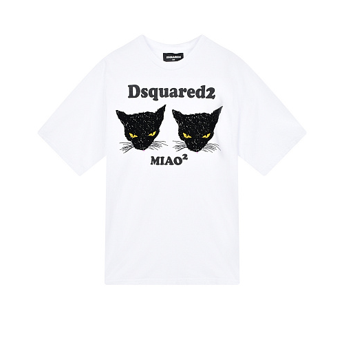 Белая футболка с принтом &quot;черные кошки&quot; Dsquared2 Белый, арт. DQ1229 D008D DQ100 | Фото 1