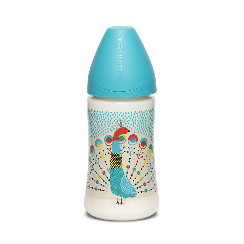 Бутылочка &quot;Peacock&quot; с круглой силиконовой соской 3 потока, 0+ 270мл Suavinex , арт. 3800055BEEBLUE | Фото 1