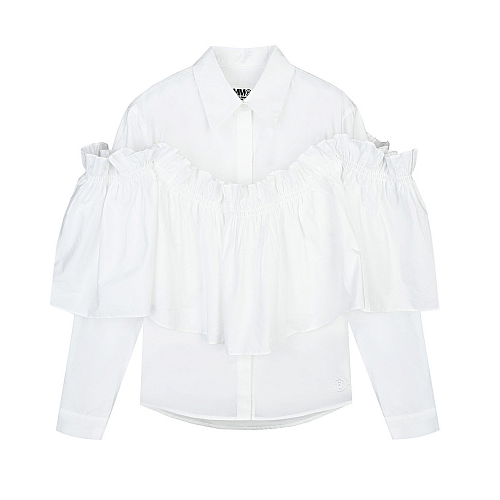 Белая блуза с рюшей по кругу MM6 Maison Margiela Белый, арт. M60101 MM014 M6100 | Фото 1