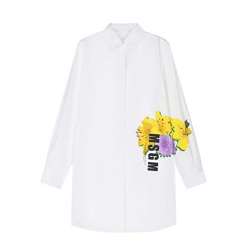 Белая рубашка с цветочным принтом MSGM Белый, арт. MS029171 001 | Фото 1