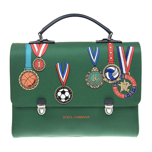 Зеленый ранец с принтом &quot;медали&quot;, 34х12х25 см Dolce&Gabbana Зеленый, арт. EM0076 AU926 HV2EM | Фото 1