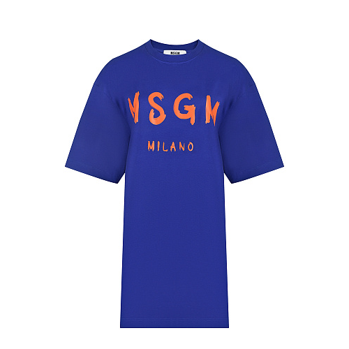 Синее платье-футболка с оранжевым логотипом MSGM Синий, арт. 3241MDA510 227298 85 | Фото 1