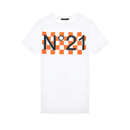 Белая футболка с оранжевым принтом с лого No. 21 Белый, арт. N21578 N0199 0N100 | Фото 1
