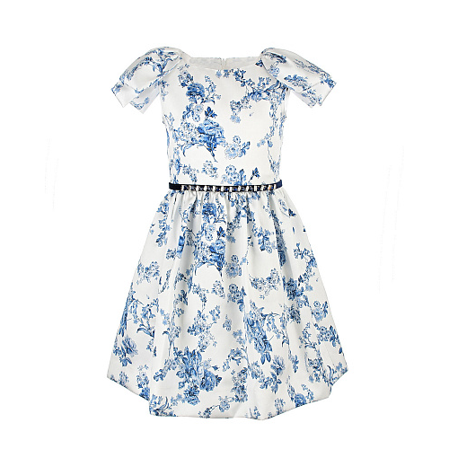 Белое платье с синим цветочным принтом Monnalisa Мультиколор, арт. 719913 9627 0156 | Фото 1