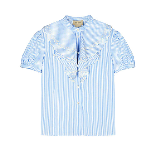 Голубая блуза с жабо GUCCI Белый, арт. 673955 ZAIDX 9077 | Фото 1