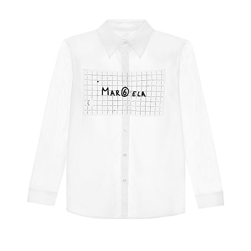 Белая рубашка с аппликацией в клетку MM6 Maison Margiela Белый, арт. M60145 MM014 M6100 | Фото 1