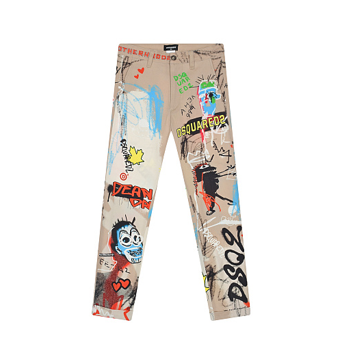 Бежевые брюки с принтом &quot;граффити&quot; Dsquared2 Бежевый, арт. DQ0772 D0050 DQ707 | Фото 1
