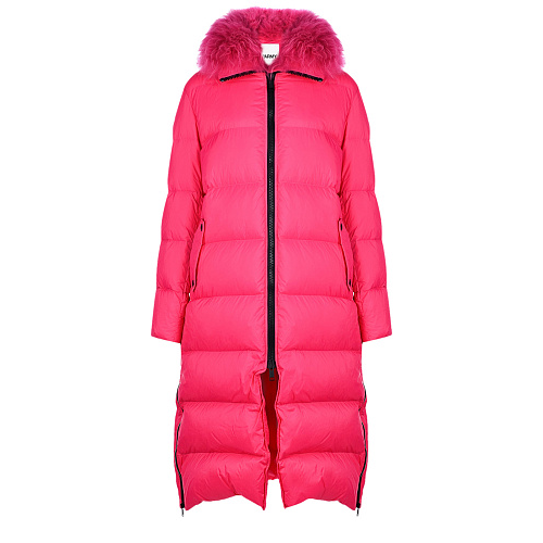 Розовое пальто-пуховик с меховой отделкой Yves Salomon , арт. 21WFM04315A10G A5098 | Фото 1