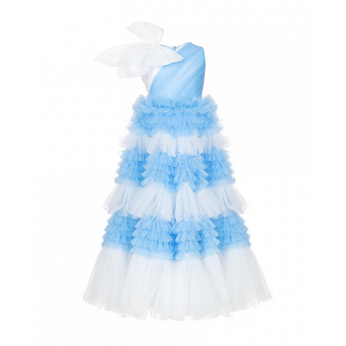 Бело-голубое платье с бантом Sasha Kim Мультиколор, арт. SK SUSAN 820018 WHITE BLUE | Фото 1
