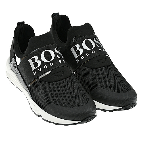 Черные кроссовки серебристым лого BOSS Черный, арт. J29276 09B | Фото 1