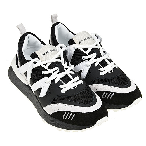 Черно-белые кроссовки с замшевыми вставками Emporio Armani , арт. XYX021 XOI58 Q560 | Фото 1