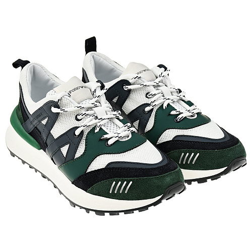 Зеленые кроссовки с синими и белыми вставками Emporio Armani Зеленый, арт. XYX021 XOI62 R162 | Фото 1