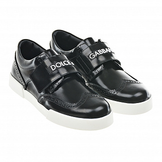 Черные туфли с логотипом на липучке Dolce&Gabbana Черный, арт. DA0725 A1428 89690 | Фото 1