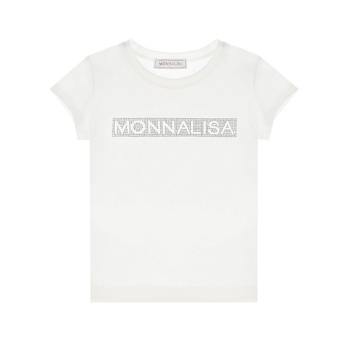 Белая футболка с принтом из страз Monnalisa Белый, арт. 179601 9201 0001 | Фото 1