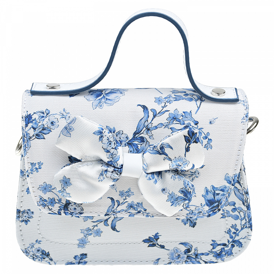 Белая сумка с синим цветочным принтом, 18x17x8 см Monnalisa , арт. 799007 9062 0001 | Фото 1