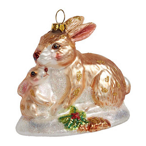 Подвеска Кролик с крольчонком золотистые на полянке (стекло) 6,5х10х9 см Holiday Classics , арт. 43048 | Фото 1