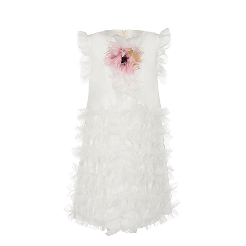 Белоснежное платье с отделкой рюшами CAF Белый, арт. 501 229/120 IVORY | Фото 1