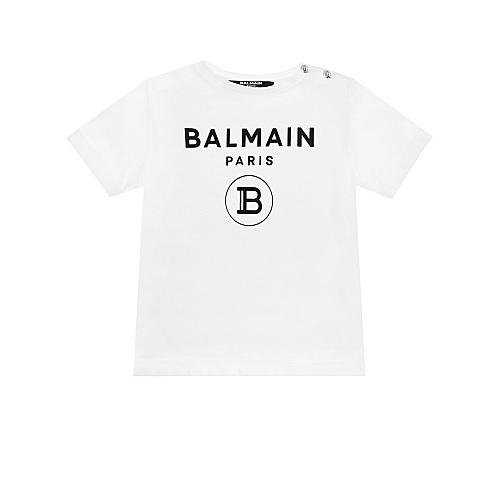 Белая футболка с черным логотипом Balmain Белый, арт. 6P8A91  Z0057  100NE | Фото 1