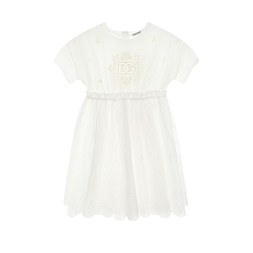 Белое платье с логотипом в тон Dolce&Gabbana Белый, арт. L5JD3W G7B3B W0800 | Фото 1